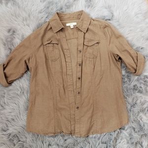 Merona brown linen button down top